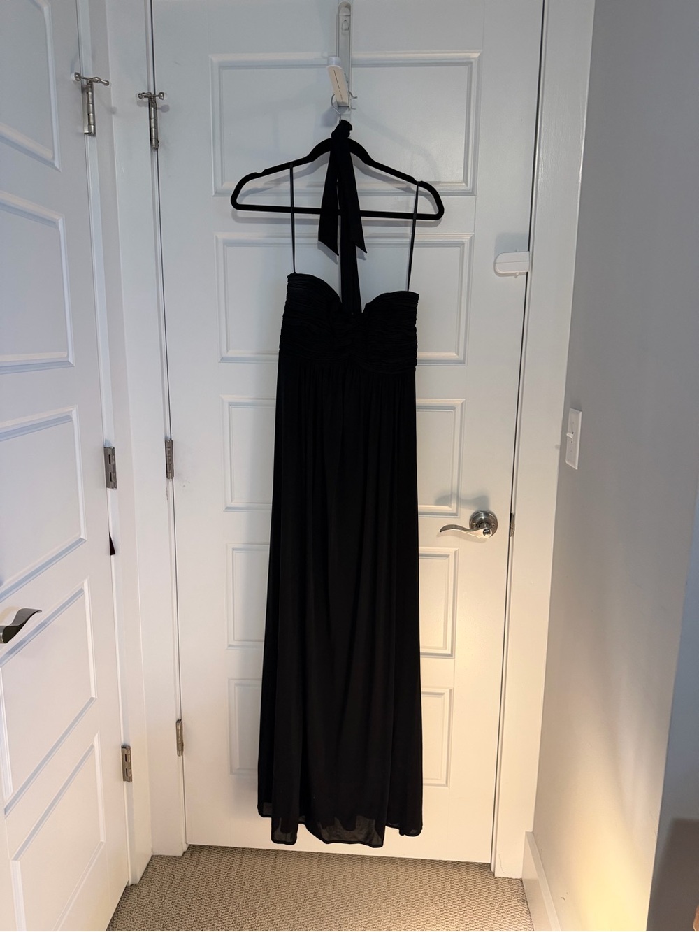 BCBGMaxAzria Black Halter Ruched Maxi Dress